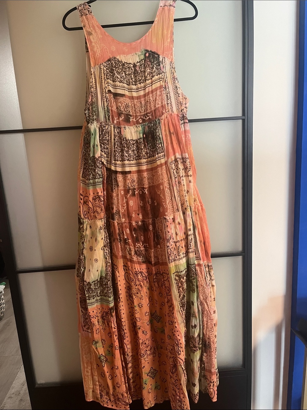 Bohemian Peach Patchwork Maxi Dress